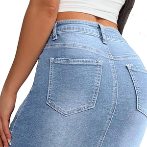 Women's Light Blue <b>Stretch</b> <b>Denim</b> Pencil Skirt High Waist Bodycon Knee Length Casual Regular Fit Vintage Distressed Breathable - Product Image 5
