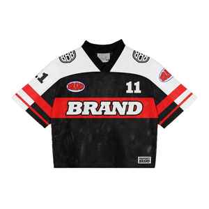 Camisetas deportivas de malla con cuello en V de fútbol americano de gran tamaño, hechas a medida, de alta calidad, estilo boxy, cortas para hombre - Product Image 4