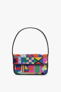 Bolso de hombro de tela con solapa, con cuentas de ojo turco blancas y círculo azul, para mujer, ideal para fiestas, verano y playa, a bajo precio. - Product Image 2