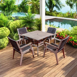 Ove Ensemble de meubles modernes en bois massif pour l'extérieur 4 chaises confortables avec accoudoir Design portable durable pour hôtels jardins appartements - Product Image 1