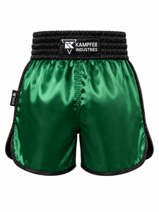 Shorts de boxe de haute qualité pour hommes, en satin vert, séchage rapide, vêtements d'arts martiaux, logo sur le devant, coupe classique, shorts de boxe avec service OEM - Product Image 2