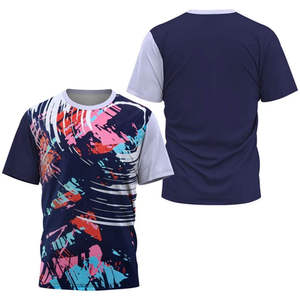 T-shirt de sport pour homme, bleu gris, imprimé géométrique, séchage rapide, léger, imprimé par sublimation, manches courtes, coupe ample, col rond, tricoté - Product Image 2