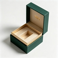 Boîte cadeau rigide pour montre, personnalisée, MH, écologique, fermeture magnétique, logo en estampe à chaud, vert foncé, avec plateau intérieur doré de luxe