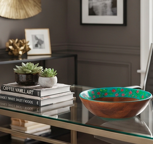 Engraved Wooden <b>Bowls</b> Food Safe Enamel Coated Floral Print <b>Mango</b> Acacia <b>Wood</b> Natural Finishing Wooden Salad Serving <b>Bowls</b> - Product Image 5