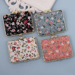 Miroir de poche floral de haute qualité, mini miroir de maquillage compact portable, miroir de maquillage pliable à deux faces, accessoire cosmétique vintage - Product Image 2