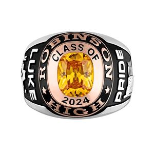 Bague de classe en argent sterling plaqué or rose à double rangée de pierres coussin pour homme, personnalisable pour célébrations de remise de diplôme, scolaires ou universitaires - Product Image 2