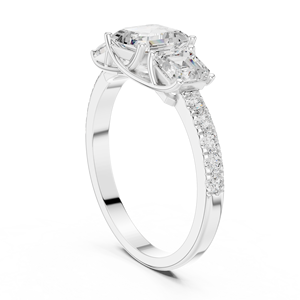 Anillo de diamantes cultivados en laboratorio con corte Asscher múltiple y engaste de garras, certificado GRA, hecho a mano, con diamantes de corte redondo pavé, joyería para niñas y mujeres. - Product Image 3