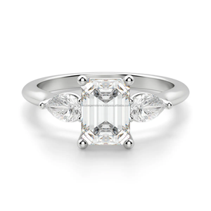 Luxe 925 argent Sterling plaqué or émeraude poire coupe trois pierres diamant bague de fiançailles CVD laboratoire cultivé cadeau de mariage - Product Image 1