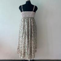 Robe midi bohème à imprimé floral 100 % coton, sans manches, coupe évasée, col rond, taille naturelle, décontractée, étiquette personnalisée OEM sur le devant