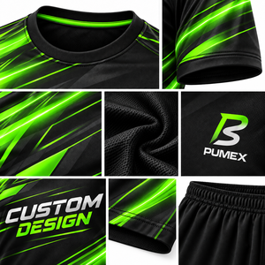 Conjunto de Camiseta y Pantalones Cortos de Fútbol para Equipos Masculinos, Color Negro y Verde, con Tela Transpirable, de Secado Rápido y que Absorbe la Humedad - Product Image 6