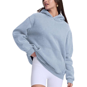 Sky Blue Distressed Hoodie Acid Wash Finish <b>Mens</b> Oversized Streetwear <b>Pullover</b> Heavyweight Cotton Fleece Sweatshirt - Product Image 2