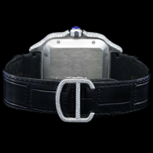 DiaDream Gems & Jewel Fashion HipHop Man's 41mm Square Dial Only Bezel Brilliant Cut Moissanite Diamond <b>Black</b> <b>Leather</b> Band <b>Watch</b> - Product Image 2