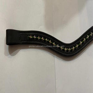 1 rangée de cristaux verts et clairs, chaîne bling en métal, strass incrustés, canal vide, bande de sourcils de cheval en cuir, toutes tailles - Product Image 5