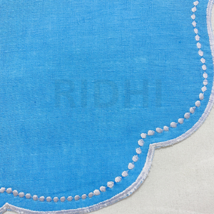 Blue Linen Placemat With White Scalloped Embroidered Edge <b>Table</b> <b>Mats</b> for Dining, Modern Tableware Reusable Elegant Kitchen Decor - Product Image 4