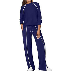 Conjuntos de Salón para Mujer, Conjuntos de Otoño de 2 Piezas con Pantalones de Pierna Ancha, Conjunto de Top y Pantalón a Juego, Ropa Cómoda para el Hogar - Product Image 1
