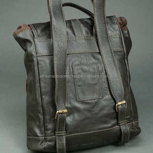 Super Quality Full Grain <b>Black</b> <b>Leather</b> <b>Backpack</b> with Waterproof Lining Two Side Pocket-Top Supplier for Summer Use - Product Image 5