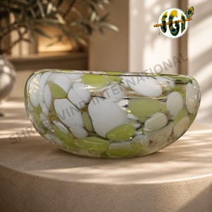 Ensemble de bols en verre vert faits à la main, style vintage, vaisselle décorative, plat de service - Product Image 3