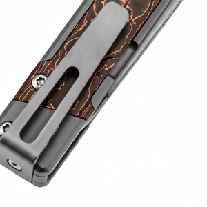 Couteaux pliants à motif Damas argenté avec manche à motif cuivre brun, clip de poche noir et design fin pour un usage quotidien - Product Image 4
