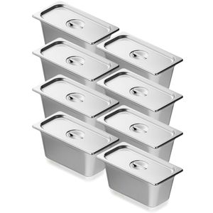 Set da 8 Vaschette per Buffet a Vapore Formato 1/3 con Coperchio Anti-Incasso, Spessore 0,8 mm, Acciaio Inossidabile, Profondità 6 Pollici, Grado Commerciale per Ristoranti - Product Image 6