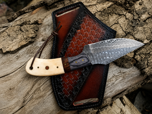 Handmade Damascus Steel Skinner <b>Knife</b> <b>Bone</b> <b>Handle</b> Cowboy Skinner <b>Knife</b>, Fixed Blade, Leather Cross Draw Sheath, Graduation gift - Product Image 4