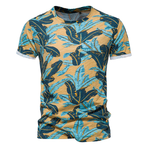 Camisetas Hawaianas 100% Algodón para Hombre, Manga Corta, Cuello Redondo, Camisetas Casuales de Moda para Hombre, Estampado Floral, Ropa de Verano para Hombre - Product Image 1