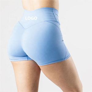 Women's Blue Yoga Set Square Neck Spaghetti Strap Crop Top High Waist <b>Shorts</b> 2 Piece <b>Seamless</b> Solid Color Sportwear - Product Image 3