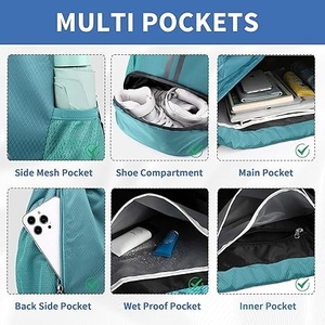 Shagaf Sports Wear Nylon <b>Drawstring</b> <b>Backpack</b> 30-40L Cream with Black Zipper Pocket and Straps - Product Image 4