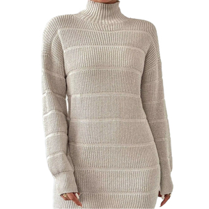 Women's Turtleneck Knitted Sweater <b>Dress</b> Solid Color <b>Long</b> Sleeve Bodycon Midi Woolen <b>Dress</b> - Product Image 1