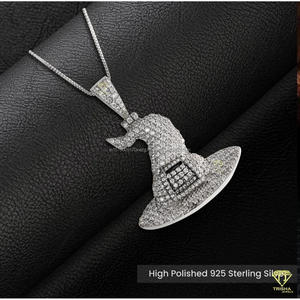 Luxury Moissanite Diamond Wizard <b>Hat</b> Pendant In Solid Sterling Silver Hip Hop Iced Out Designer Jewelry Necklace - Product Image 4
