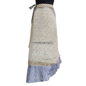 Jupe longue réversible 2 couches en soie vintage pour femme, style bohème, idéale pour les soirées, grande taille - Product Image 3