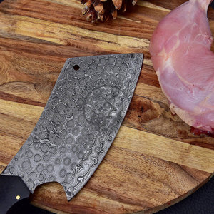 Brand New Edition Custom Handmade Damascus Steel Raindrop Surface Full Tang 7" Blade Meat Cleaver Knife w/Wood Handle - Product Image 2