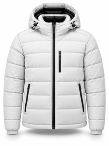 Veste matelassée à capuche blanche pour homme, imperméable, séchage rapide, logo personnalisé, coupe-vent, fermeture éclair, rembourrage en polyester, hiver, style décontracté chic - Product Image 1