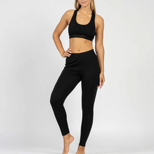 Soutien-gorge de sport dos nageur pour femme, noir uni, sans coutures, maintien moyen, pour yoga et fitness, en Spandex et Polyester - Product Image 3