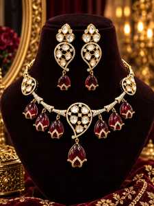 Ensemble de collier traditionnel en laiton plaqué or, style indien, tendance, pour mariage, fête et fiançailles, pour femmes, réglable - Product Image 2