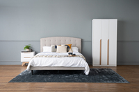 Base de Cama Queen Nuhoom SANCILLO en Tela Cambric Gris Chic, Estructura Suave y Duradera, Cabecera Tapizada Minimalista, Estilo Contemporáneo para Recámara Principal