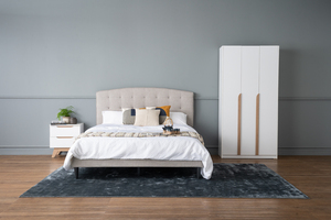 Chic Grey Fabric SANCILLO Queen <b>Bed</b> <b>Frame</b> Minimalist Upholstered Headboard for Contemporary Master Bedroom Comfort and Style - Product Image 4