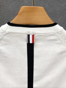 Men's White <b>Raglan</b> Sleeve Knitted T-Shirt O-Neck Contrast Trim Regular Fit Casual Short Sleeve Polyester/Cotton 180g - Product Image 4
