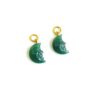 Pendentif demi-lune en onyx vert naturel sculpté, plaqué or, argent sterling 925, pendentif à boucle unique, fabrication de bijoux DIY en gros - Product Image 1