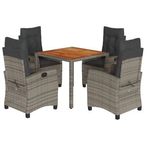 Set da Pranzo da Esterno in Polyrattan Grigio con Cuscini, 4 Posti, Mobili da Giardino con Piano in Teak e Struttura in Vimini - Product Image 2