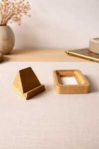 Handcrafted wooden gold <b>frame</b> on a stand made of natural wood - Product Image 2