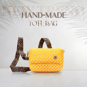 กระเป๋าผ้าทอมือสีเหลืองสดใสยั่งยืนพร้อมสายเสือดาวที่ถอดออกได้และตะขอเกี่ยวได้ง่ายกระเป๋าพกพาที่มีสไตล์ในชีวิตประจำวัน - Product Image 4