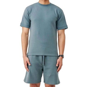 Ensemble de t-shirts en coton tricoté pour homme, couleur unie, col rond, respirant, décontracté, manches courtes, deux pièces - Product Image 1
