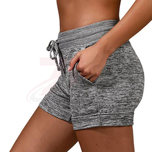 Shorts décontractés gris en maille pour femme avec cordon de serrage à la taille et poches, coupe ample respirante taille mi-haute - Product Image 1