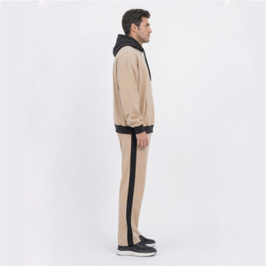 Men’s Beige Hoodie <b>Tracksuit</b> Set Custom Logo Fleece Pullover Jogger Set Casual Streetwear Two Piece Set - Product Image 4