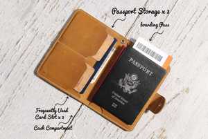 Porta Pasaportes de Cuero Genuino con Costuras Finas, Cierre Abierto, Cartera de Viaje Corta Personalizada, Funda con Bloqueo RFID, Estilo Retro PTH-0155 - Product Image 6