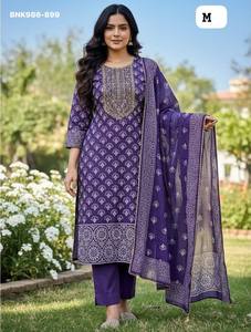 Conjunto de Kurti-Pantalón y Dupatta de Muselina y Seda Chanderi con Estampado, Calidad de Exportación India, Nueva Llegada, para Uso Ocasional, Proveedor Indio - Product Image 4