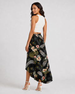 Jupe longue maxi à taille haute imprimé floral paon de qualité supérieure pour femme, vente en gros, fabricant sur mesure, jupe longue asymétrique pour l'été et la plage - Product Image 2