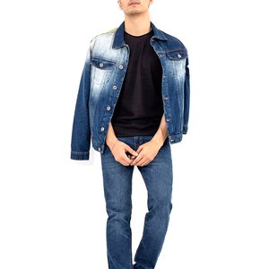 <b>Men's</b> Slim Fit Denim <b>Jacket</b> Stand Collar Washed Blue Casual Winter Streetwear Regular Sleeve Zipper Closure Right Sleeve Logo - Product Image 2