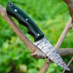 Cuchillo de Caza de Acero de Damasco Hecho a Mano, Hoja Fija de Alta Durabilidad, Grado Industrial, para Uso en Exteriores, Mango de Micarta OEM, Funda de Cuero - Product Image 4