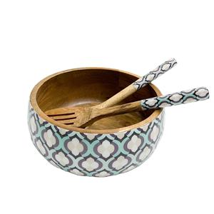Royal Artisans - Tazón de Servir de Madera Hecho a Mano, Estilo Americano, Ecológico, Sin Recubrimiento, con Patrón de Hojas Azules Esmaltadas, para Aperitivos - Product Image 3